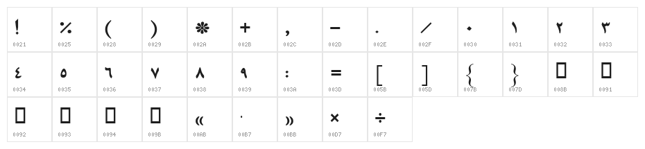 Mashhad Bold Character Map