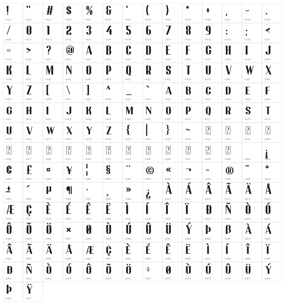 Mason Bold Character Map