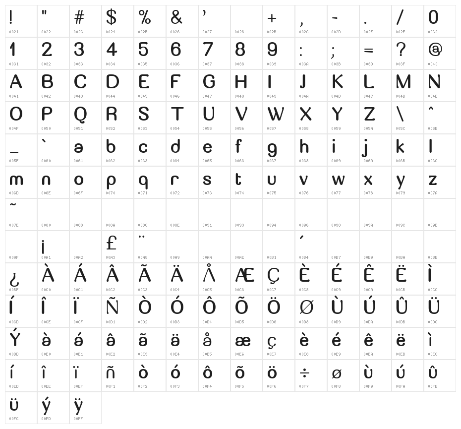Massa Bold Character Map