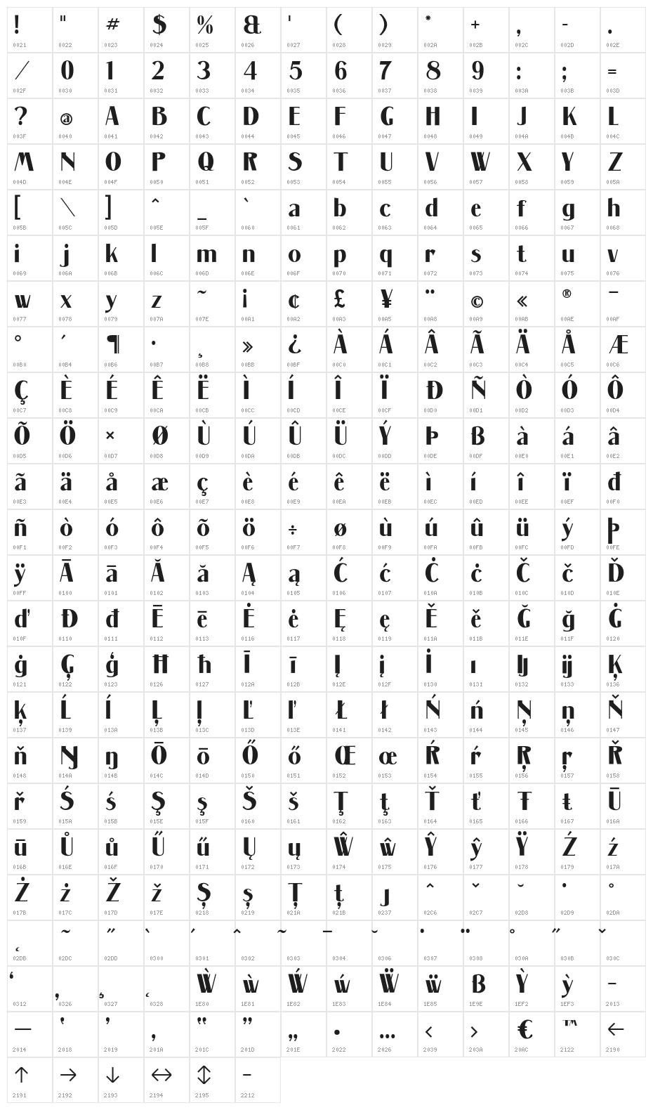 Massenet Bold Bold Character Map