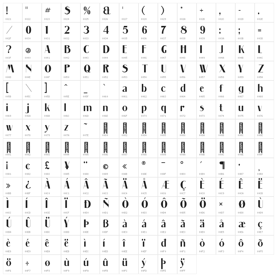 Massenet SemiBold Bold Character Map