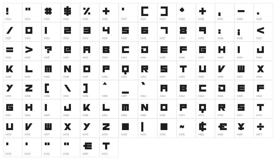 Massive Bassline Character Map