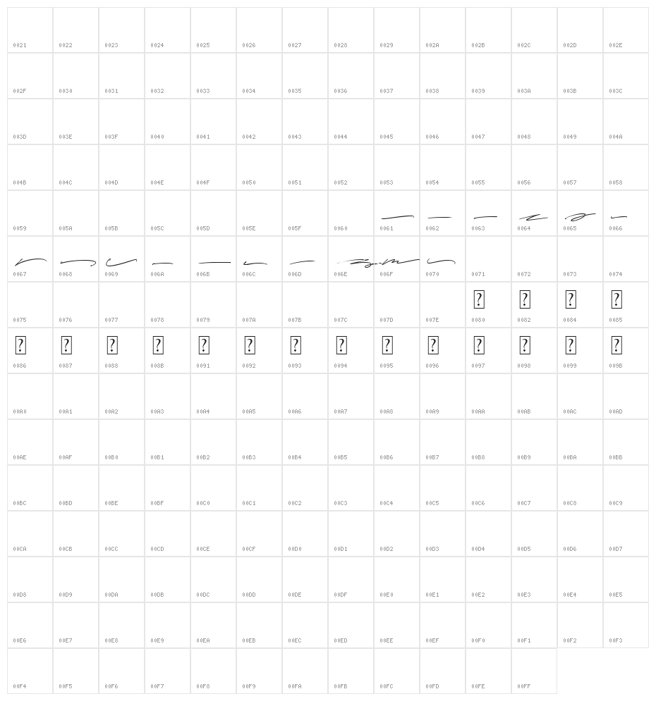 Massmellow Swash Character Map