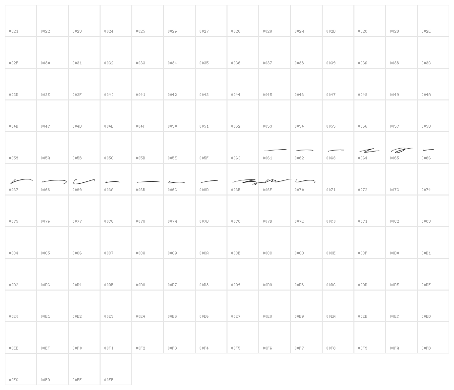 MassmellowSwash Character Map
