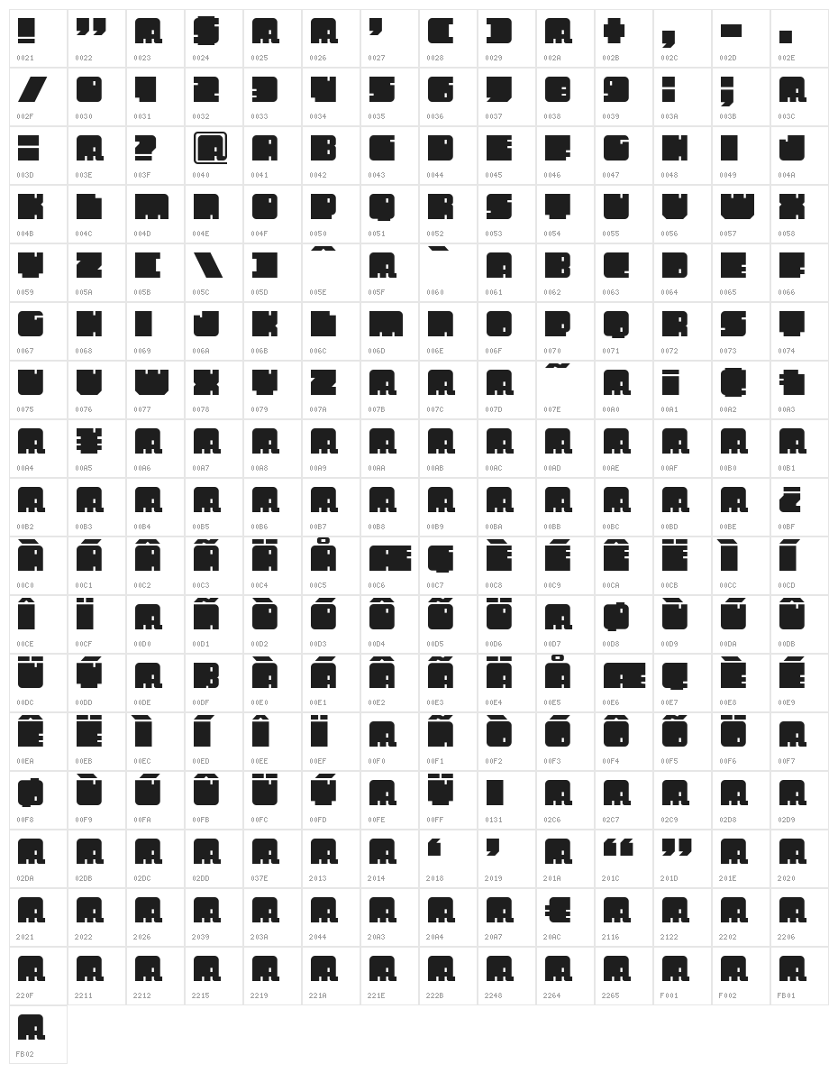 Mastodonte Character Map