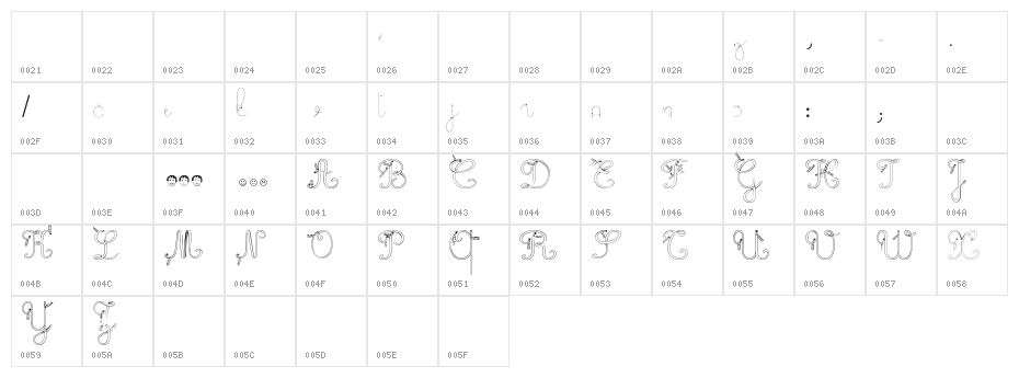Maternellecolor trace cursive Character Map