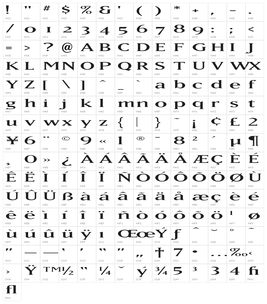 MatrixOpti-Wide Character Map