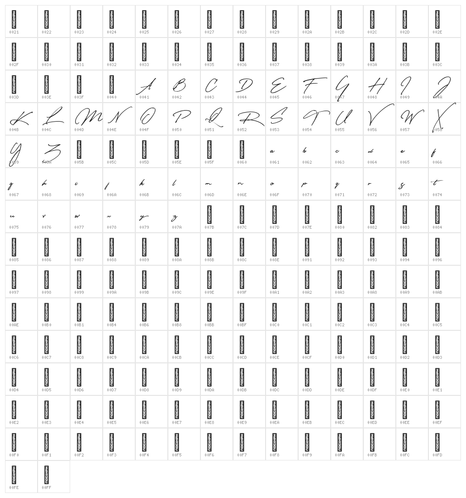 Matsury-Regular Character Map