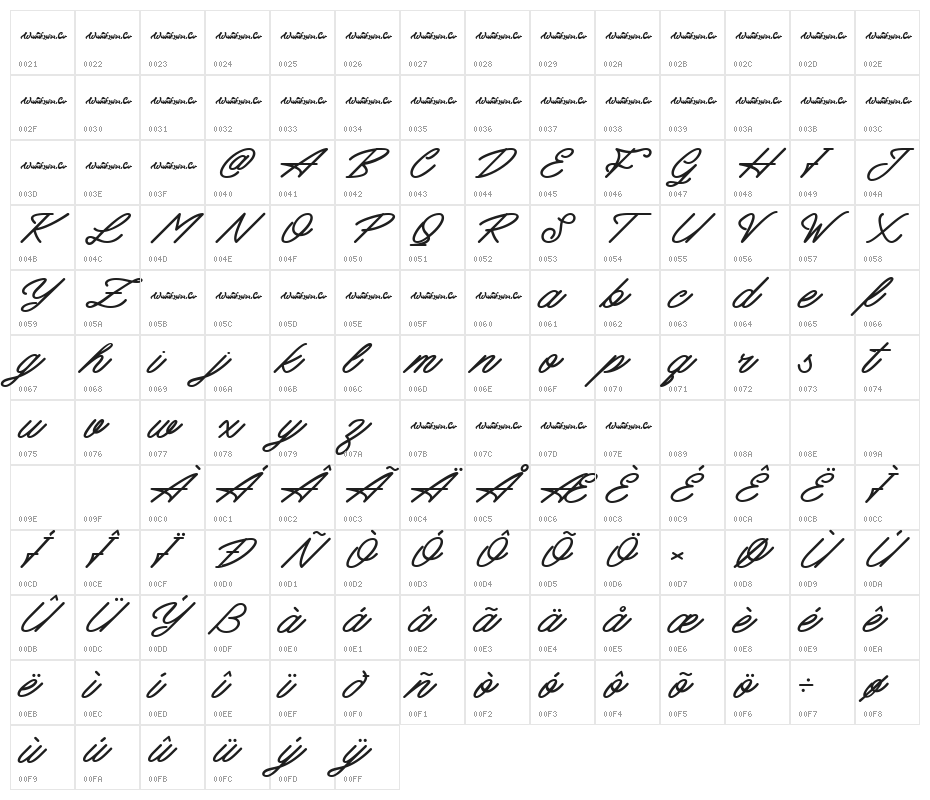 MattcoolDemo Bold Character Map