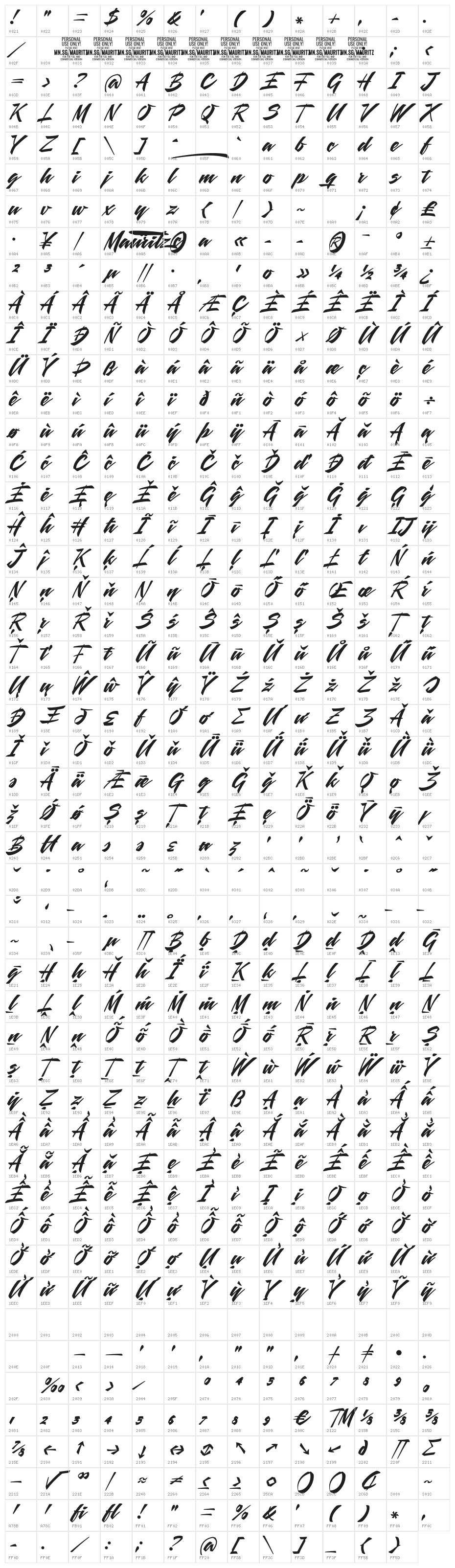 Mauritz Bold PERSONAL USE ONLY Bold Character Map