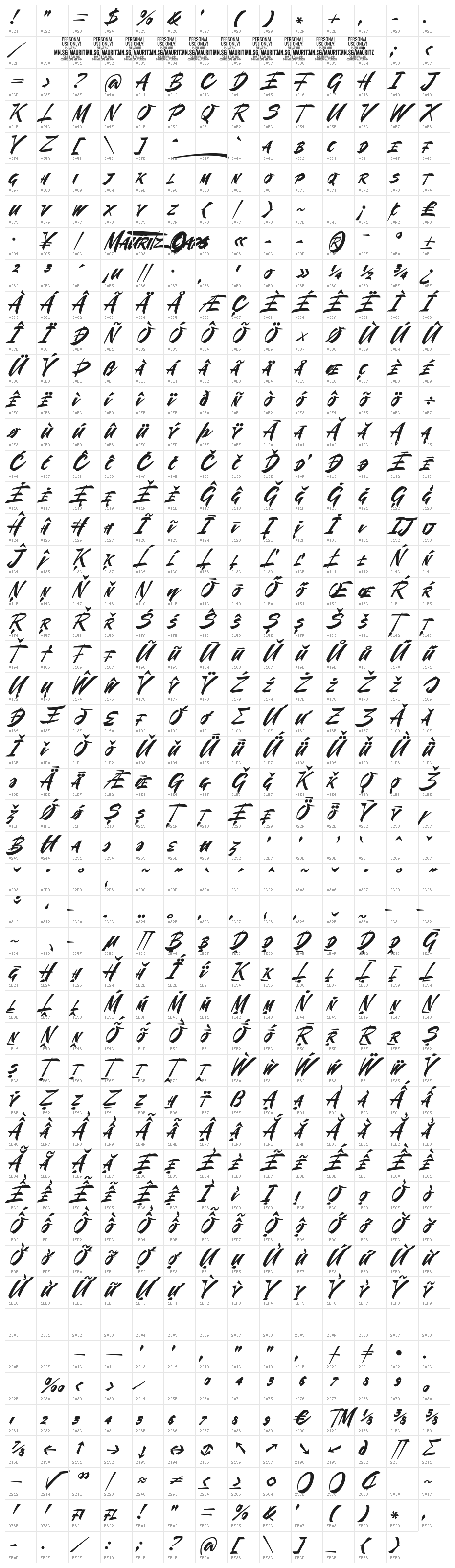Mauritz Caps PERSONAL USE Bold Character Map