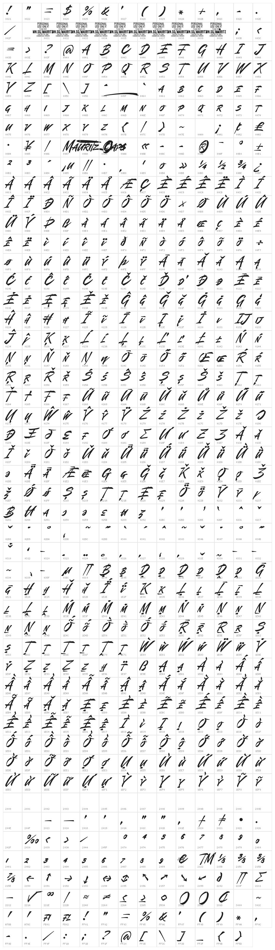 Mauritz Caps PERSONAL USE Regular Character Map