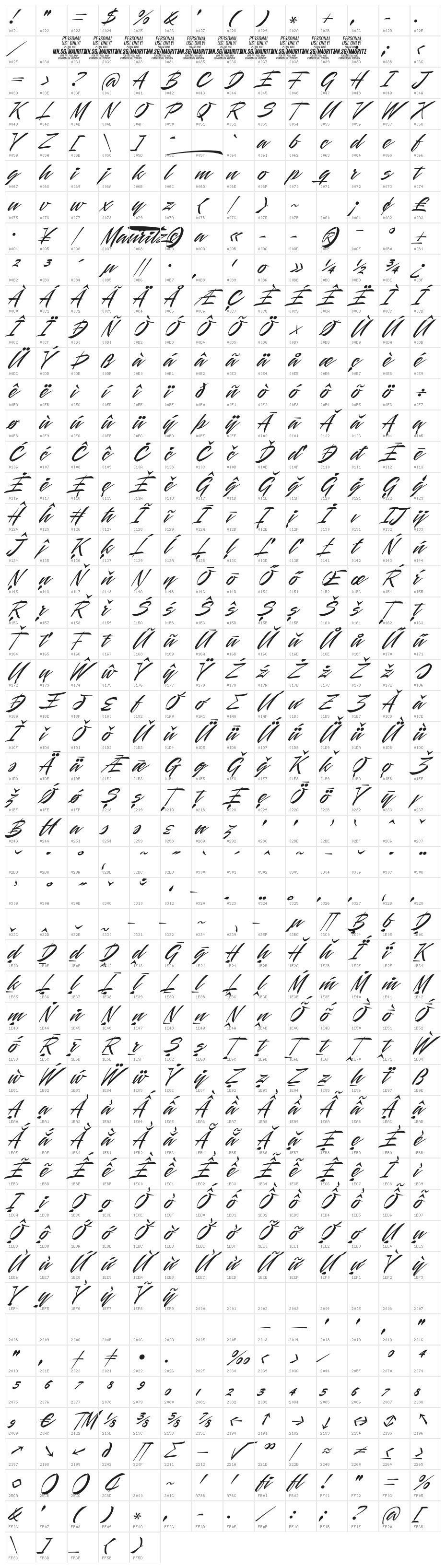 Mauritz Light PERSONAL USE Light Italic Character Map