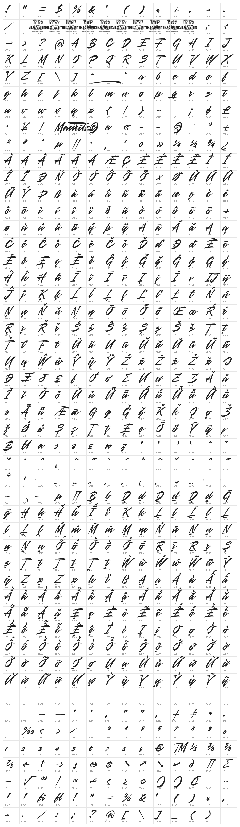 Mauritz PERSONAL USE ONLY Regular Character Map
