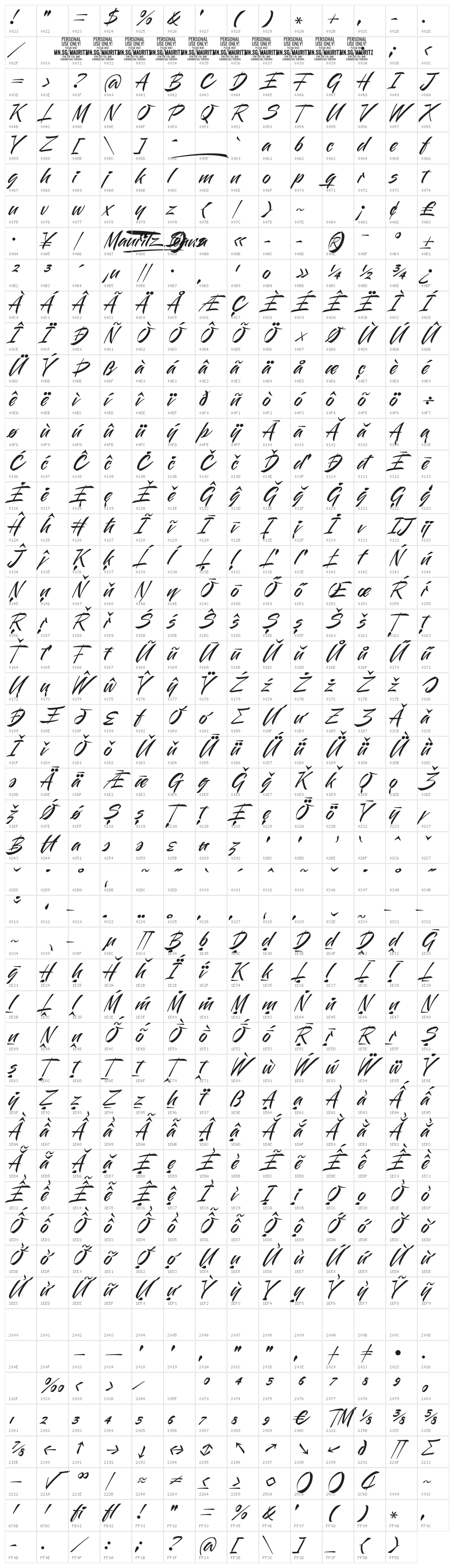 Mauritz Sans PERSONAL USE Light Italic Character Map