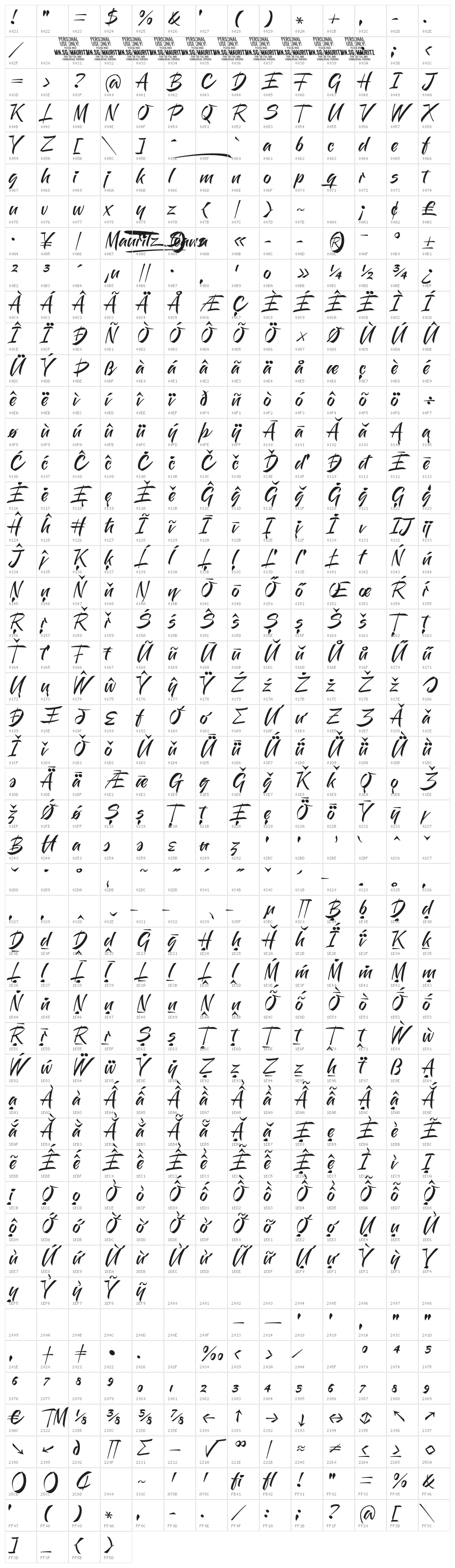 Mauritz Sans PERSONAL USE Light Character Map