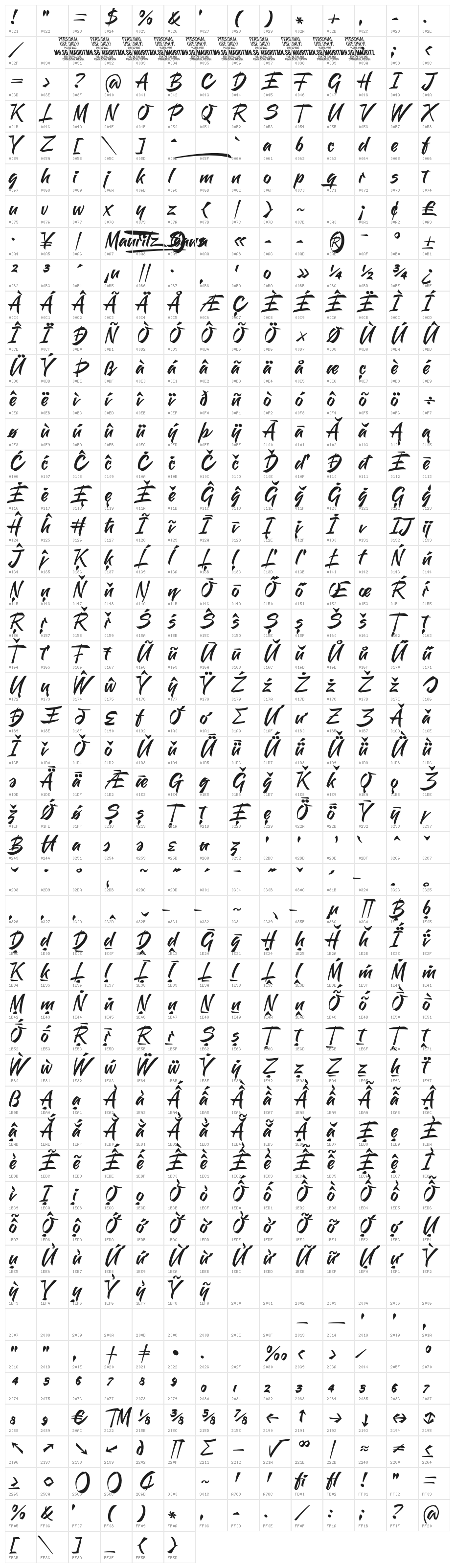 Mauritz Sans PERSONAL USE Regular Character Map
