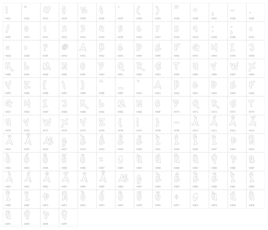 Maximback Outline Character Map