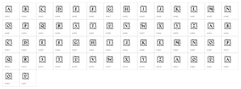 Maximilian Antiqua Initialen Regular Character Map