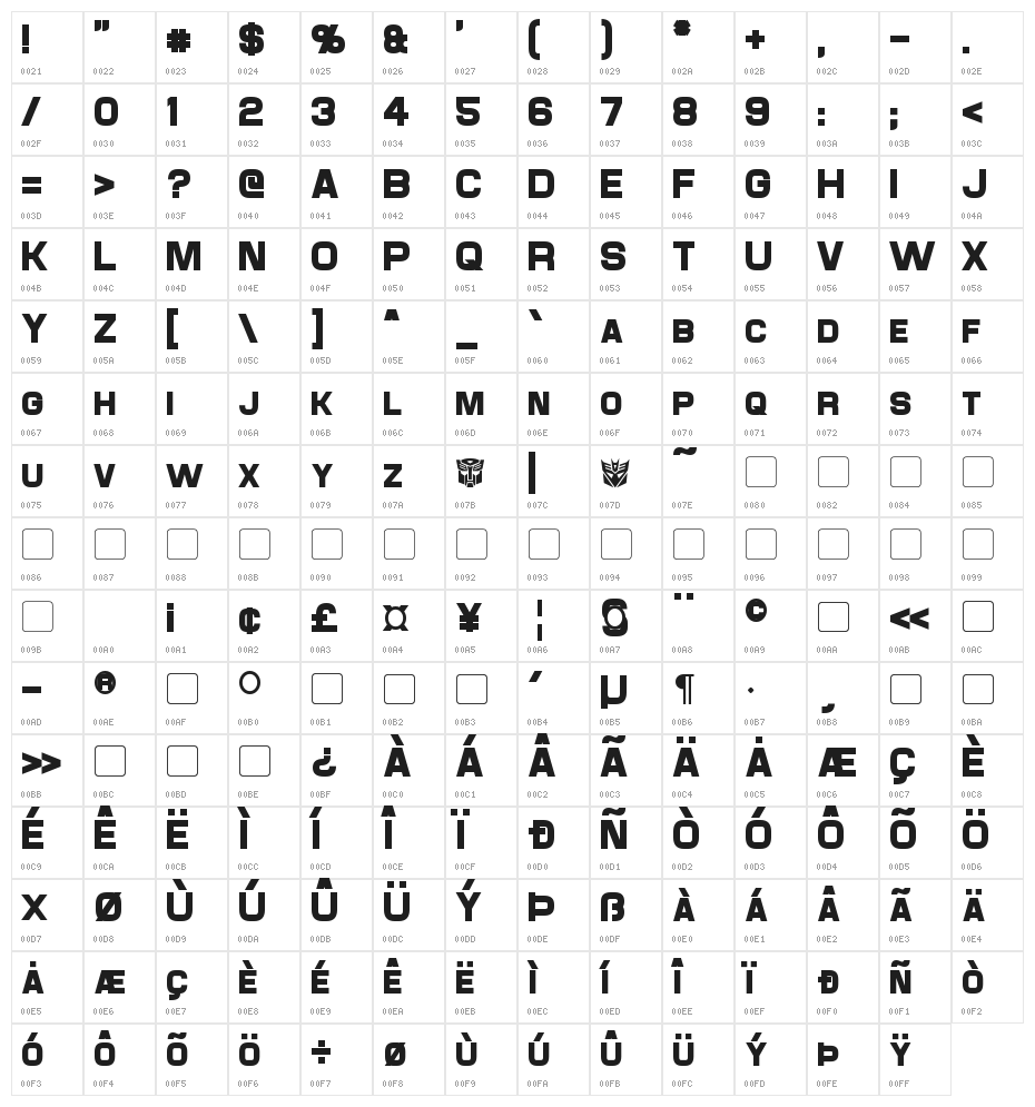 Maximus Bold Character Map