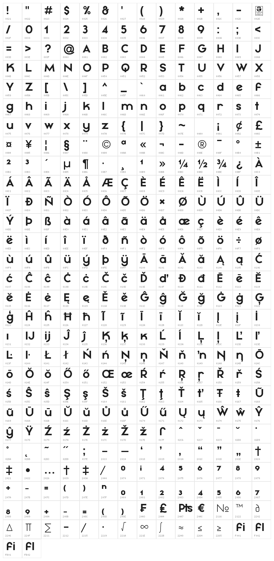 Mayeka Bold Demo Character Map