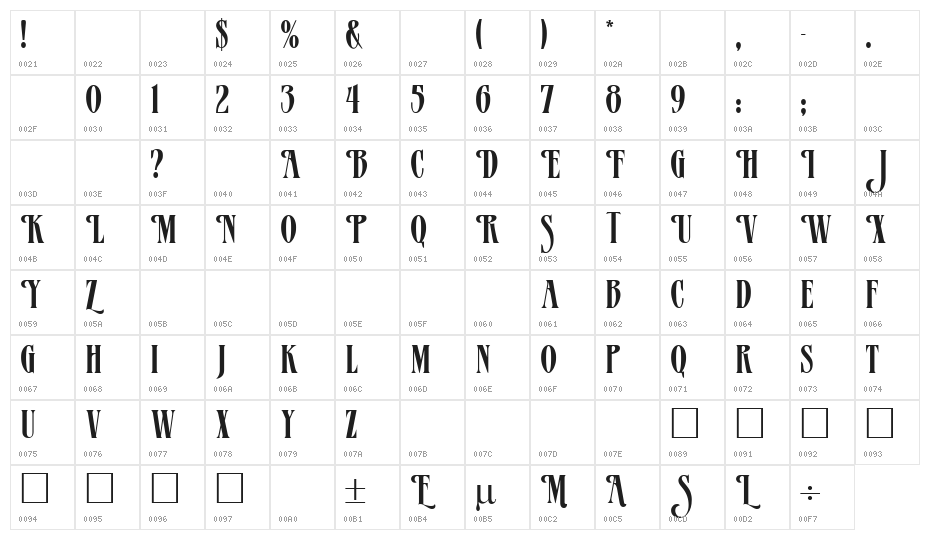 Mazama Regular Character Map