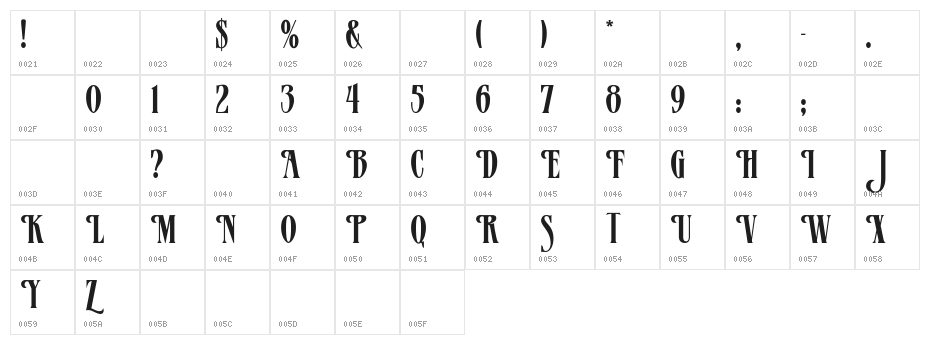 MazamaRegular Character Map