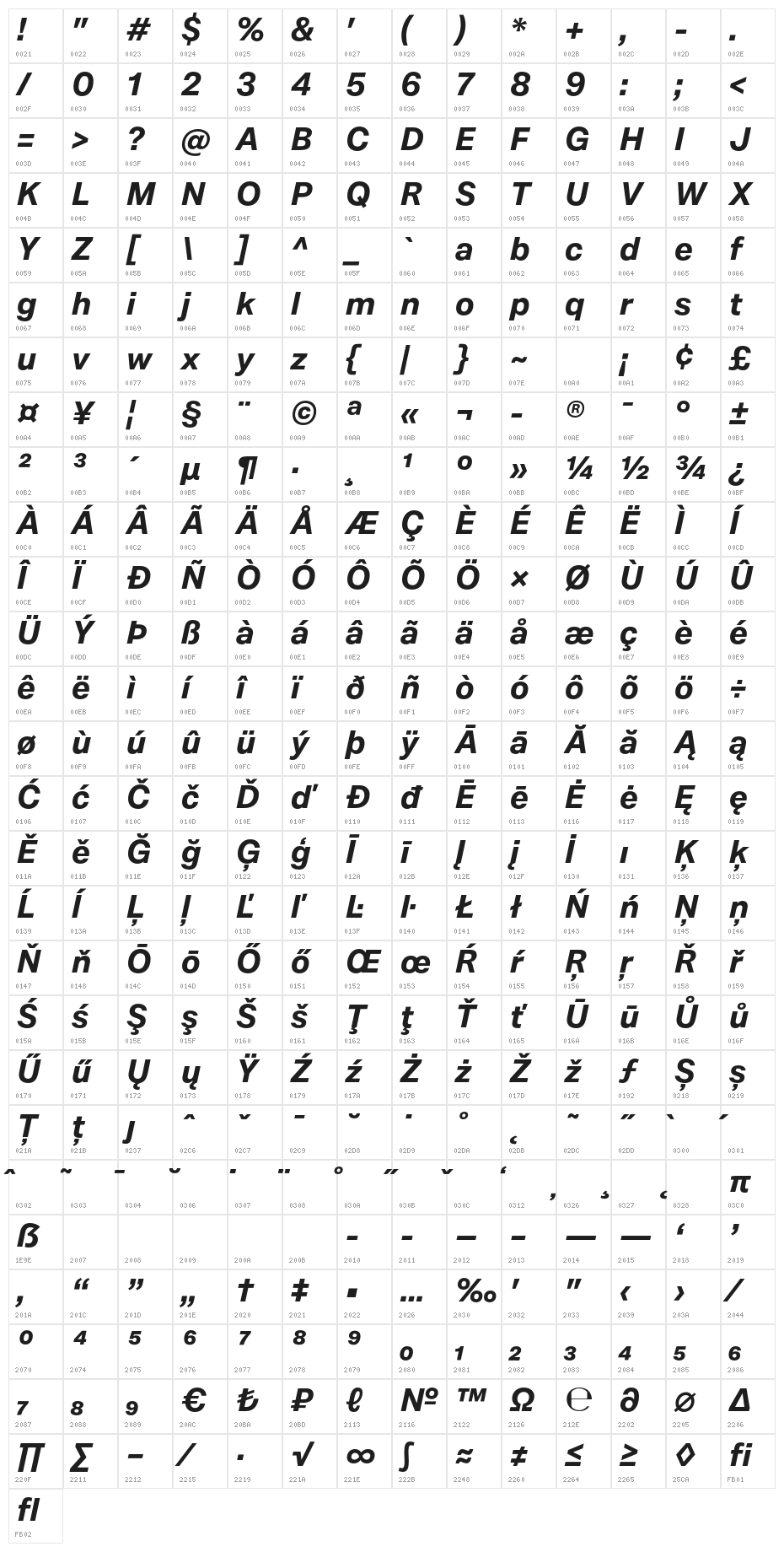 Mazin DEMO Bold Italic Character Map