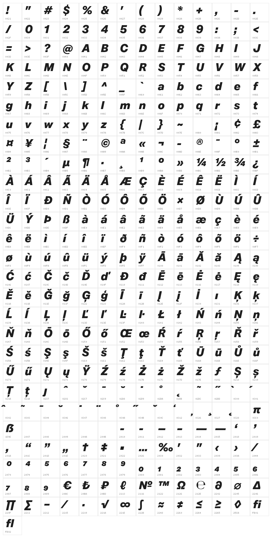 Mazin DEMO ExtraBold Italic Character Map