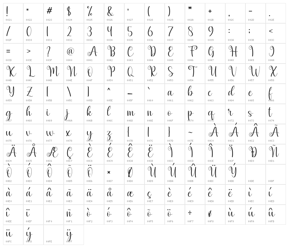 magicalscript-Regular Character Map