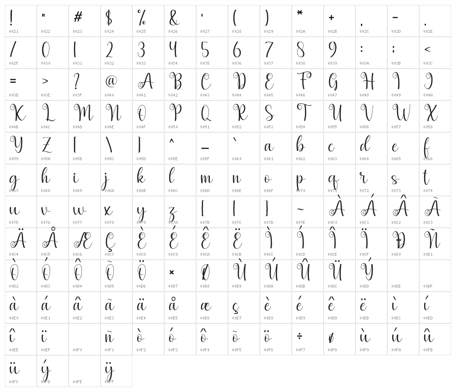 magicalscript-Regular Character Map