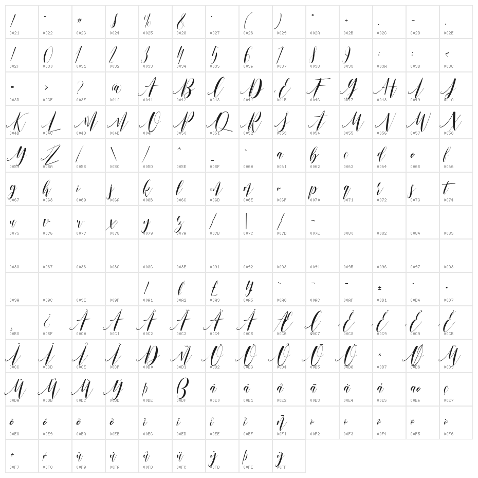 marisa Regular Character Map