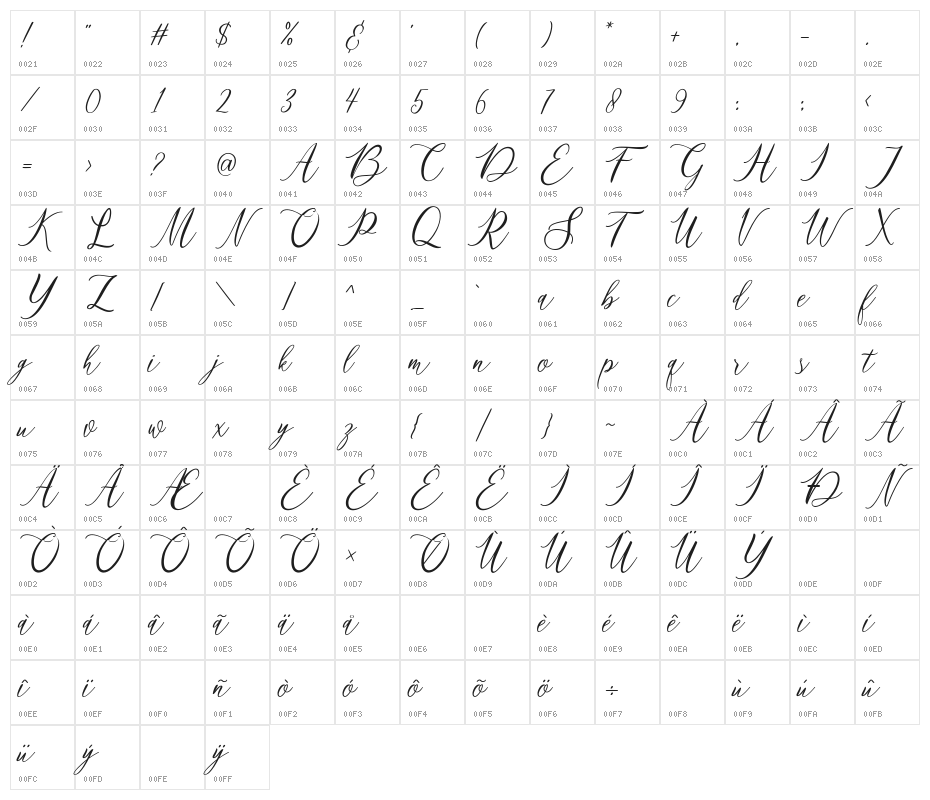 mataniascript-Regular Character Map