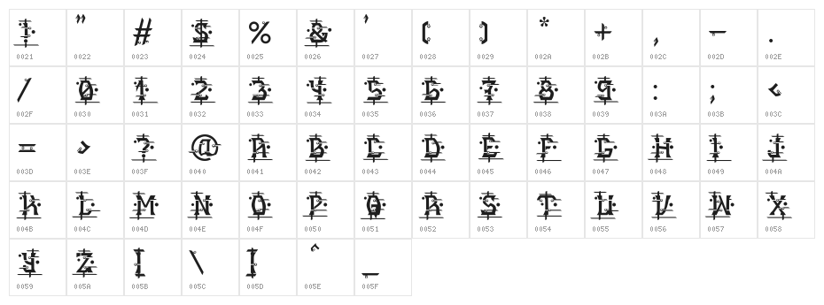 MB Alien Report 72 Character Map