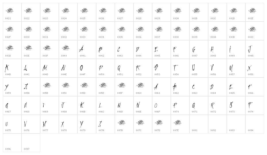 MCF Revolution ink Character Map