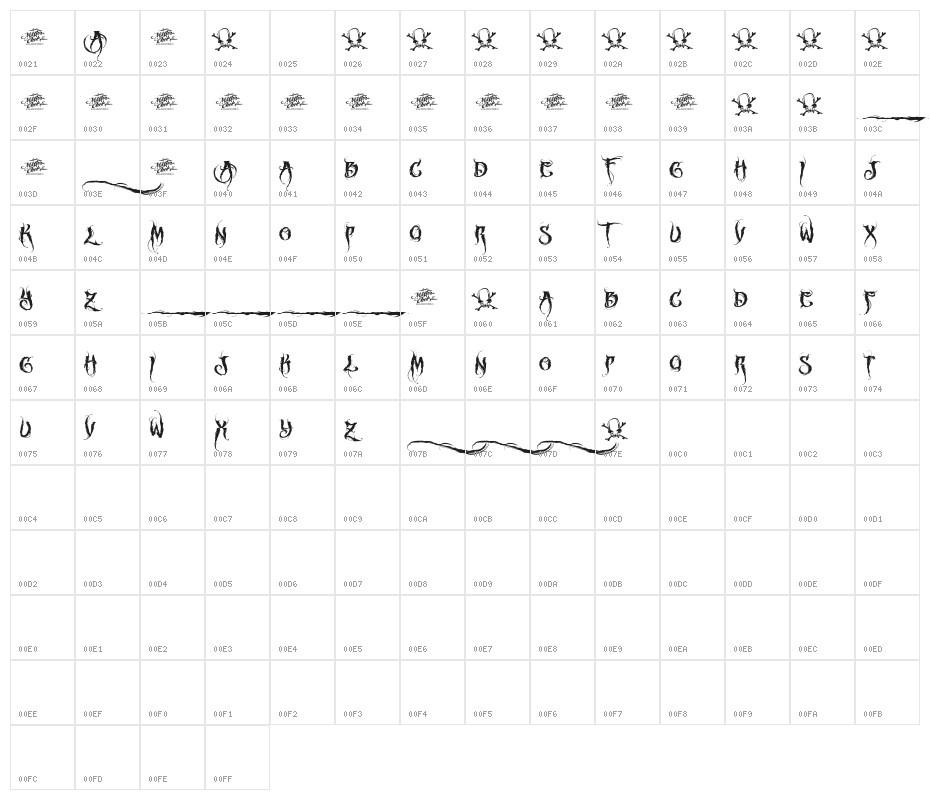 MCF funera flourish Character Map