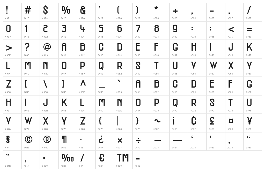 MCM Bold Character Map