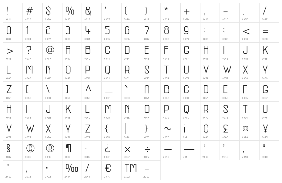 MCM-Regular Character Map