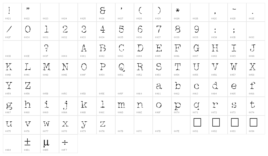 McGarey Regular Character Map