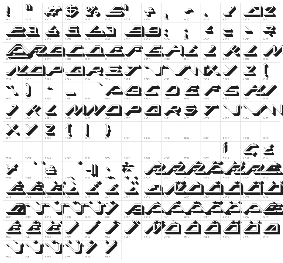MEGA SLANT LINE 3D Character Map