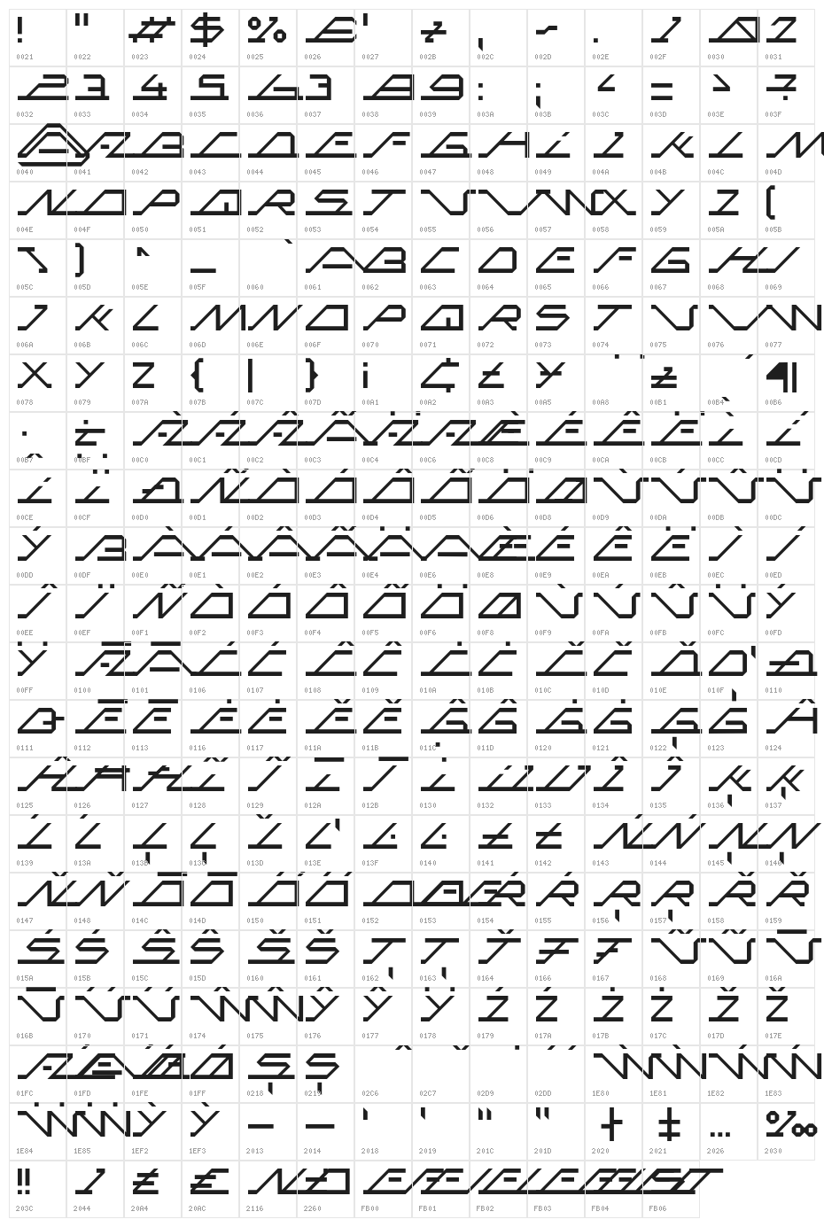 MEGASLANTLINE Character Map