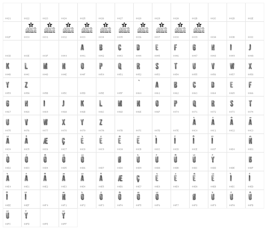 MERCURYBWPERSONALUSE-Regular Character Map