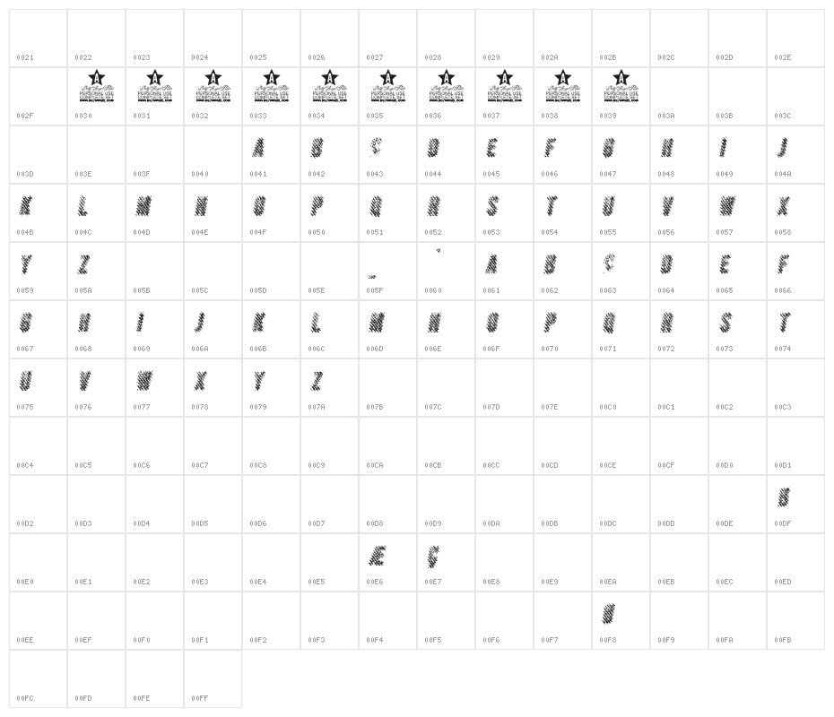 MERCURYPERSONALUSEDAFONT-Ita Character Map