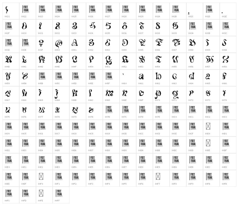 Meander Free Trial Character Map