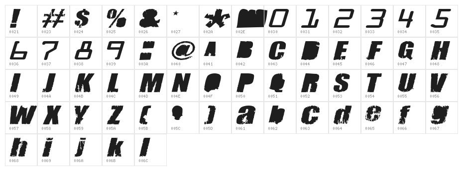 Meanies Thick Character Map