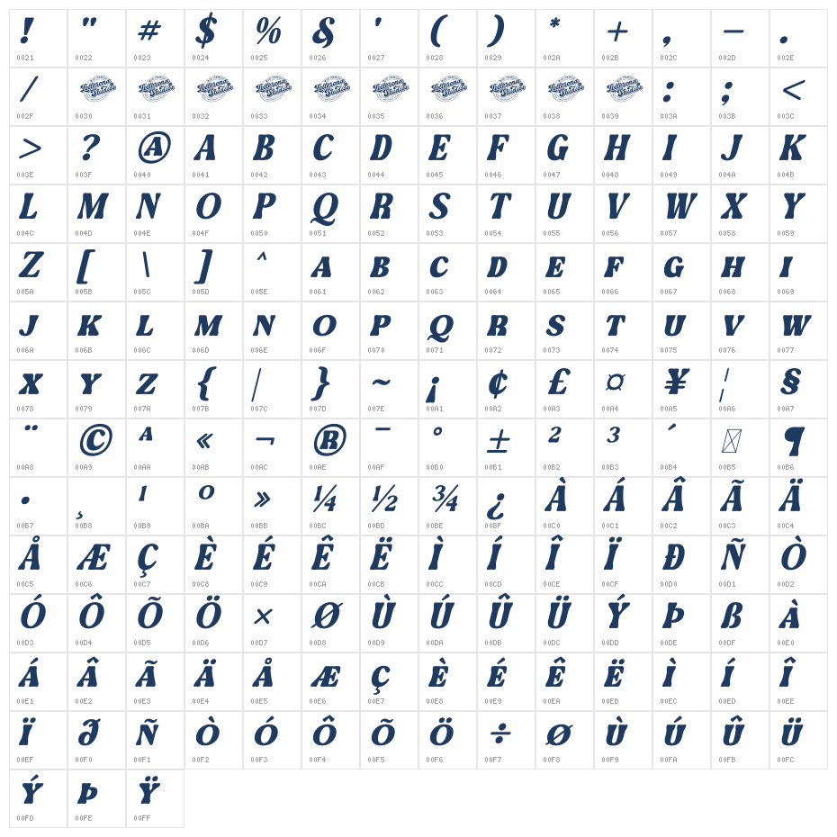 Mebtho Francy DEMO VERSION Italic Character Map