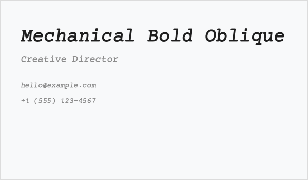 Mechanical Bold Oblique Business Card