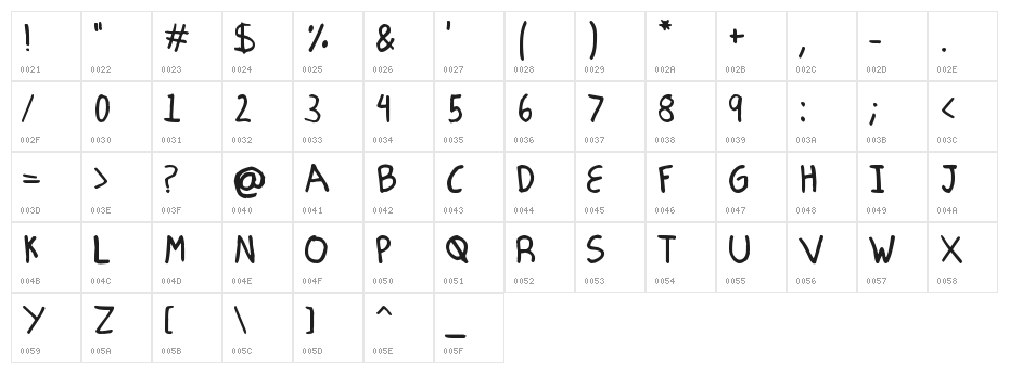 Mechanical Pencil Character Map