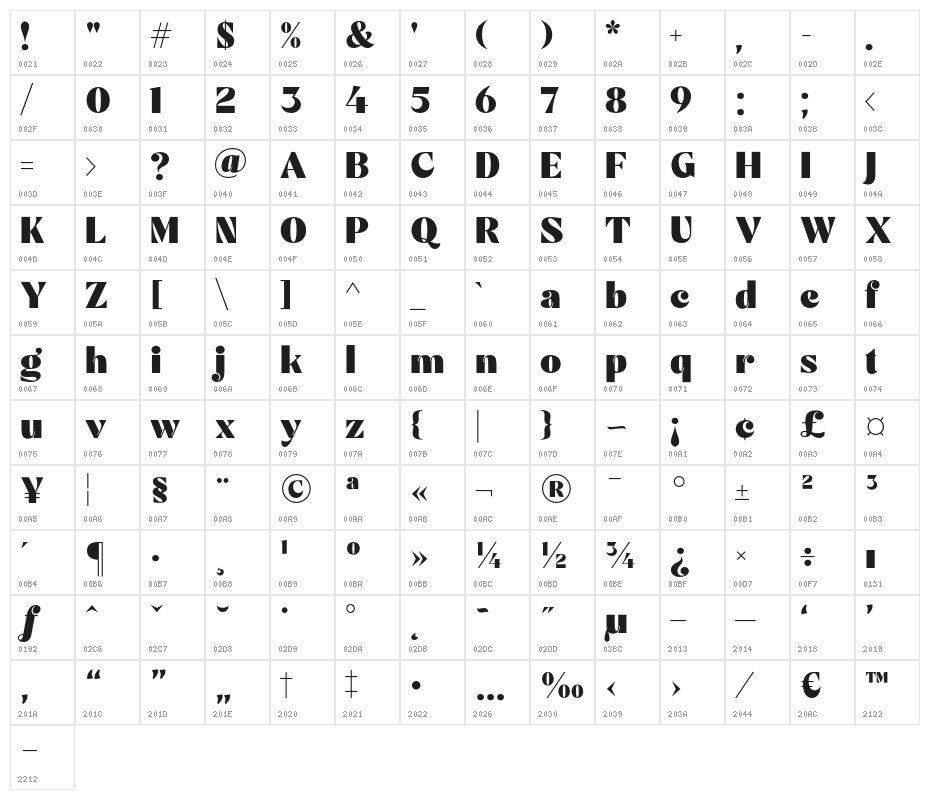 Mechta-Regular Character Map