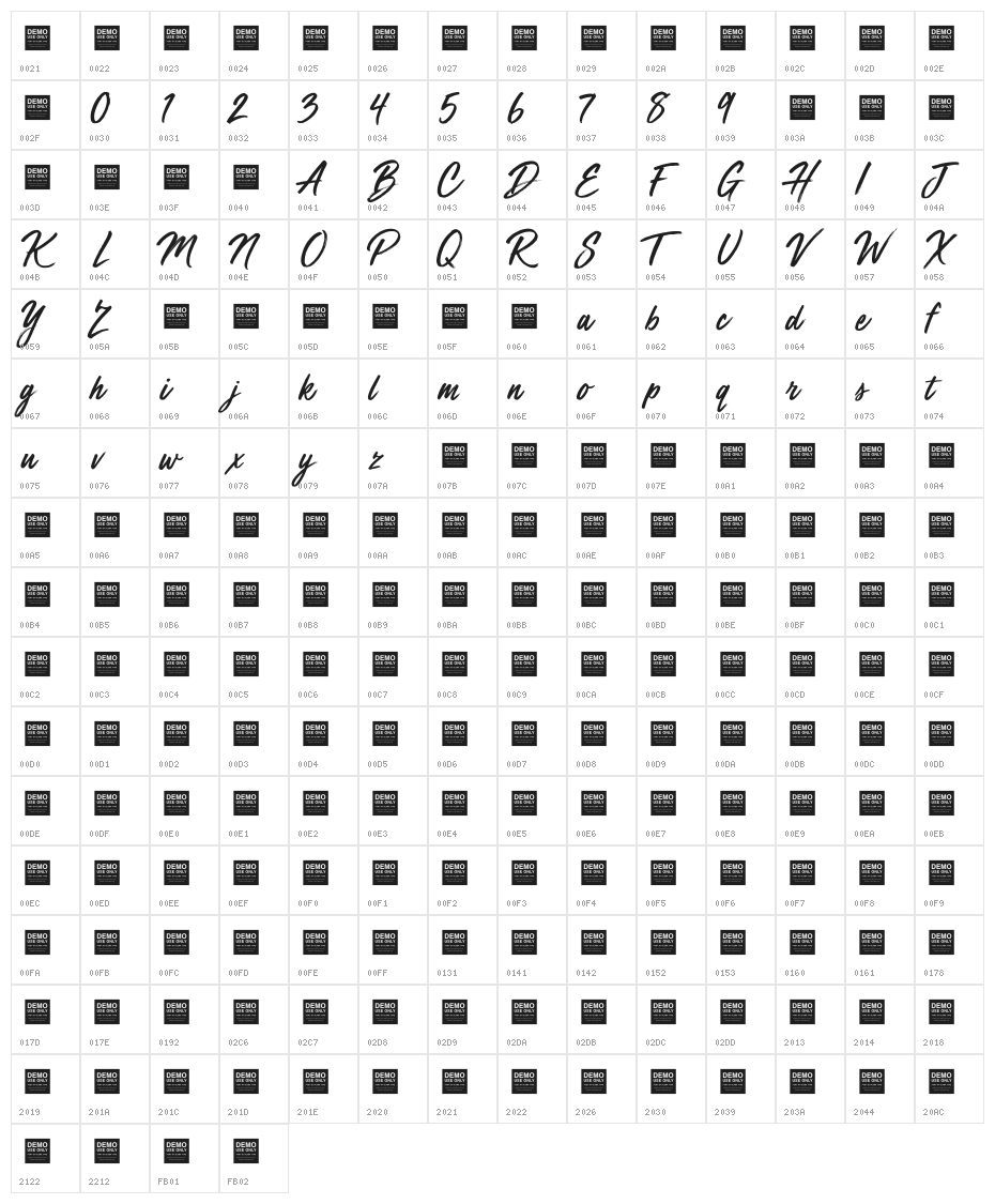 Mega Fresh Character Map